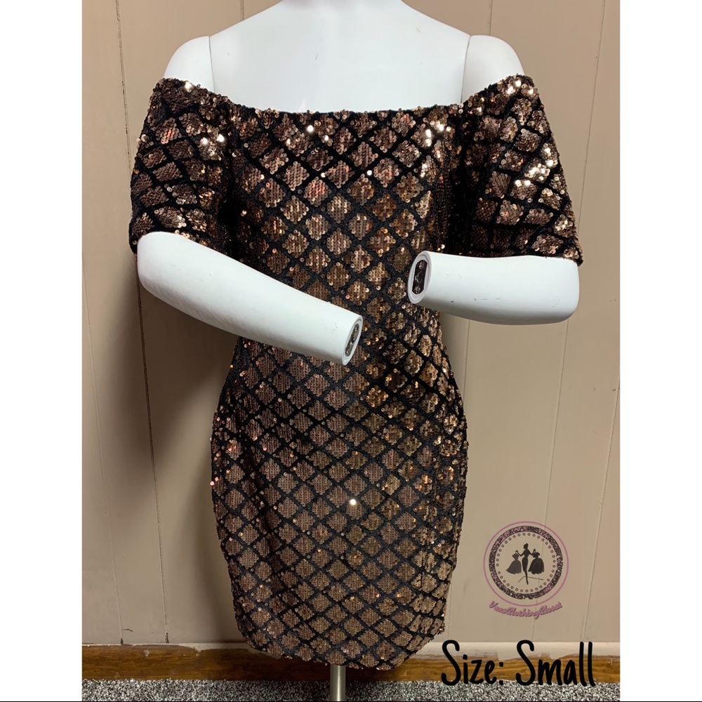 Short Flare Sleeve Sequin Off Shoulder Bodycon